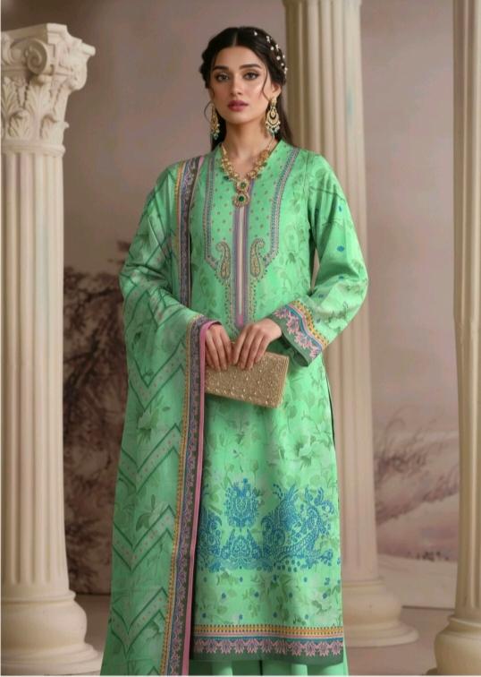 Spring Meadow Green 3 Piece Printed Lawn Suit