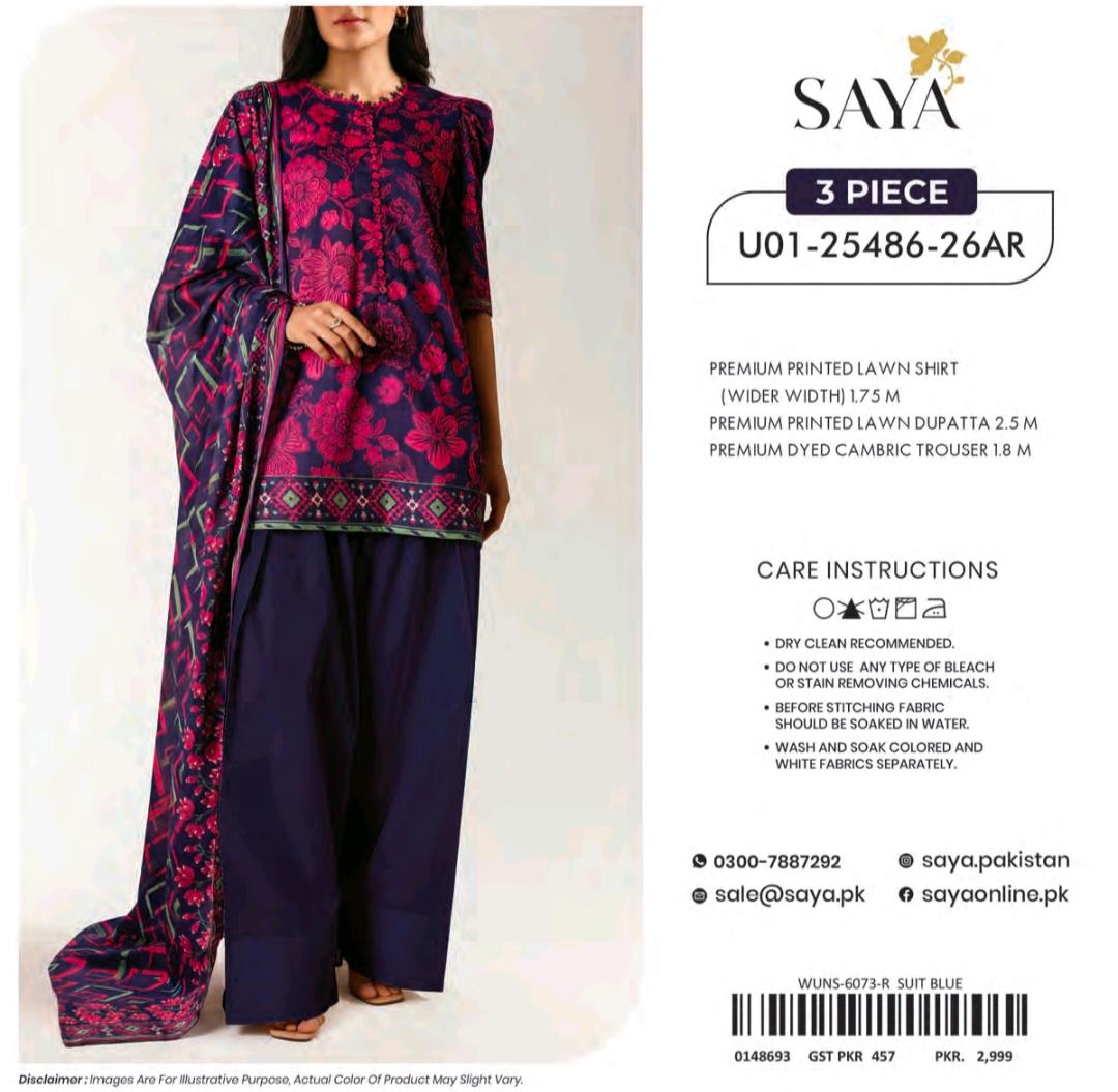 Saya Blue Floral 3 Piece Printed Lawn Suit
