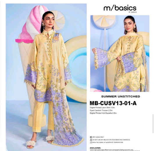 Lemon Lavender Digital Printed Lawn 3 Piece Suit
