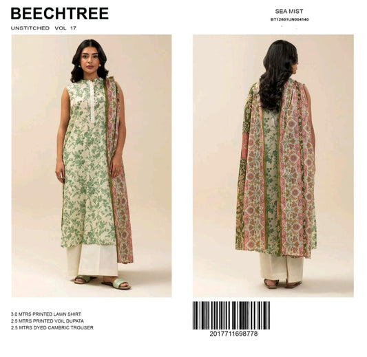 Sea Mist Green Printed Lawn 3 Piece Suit