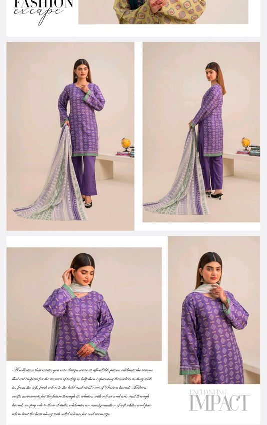 Royal Purple Printed Lawn 3 Piece Suit