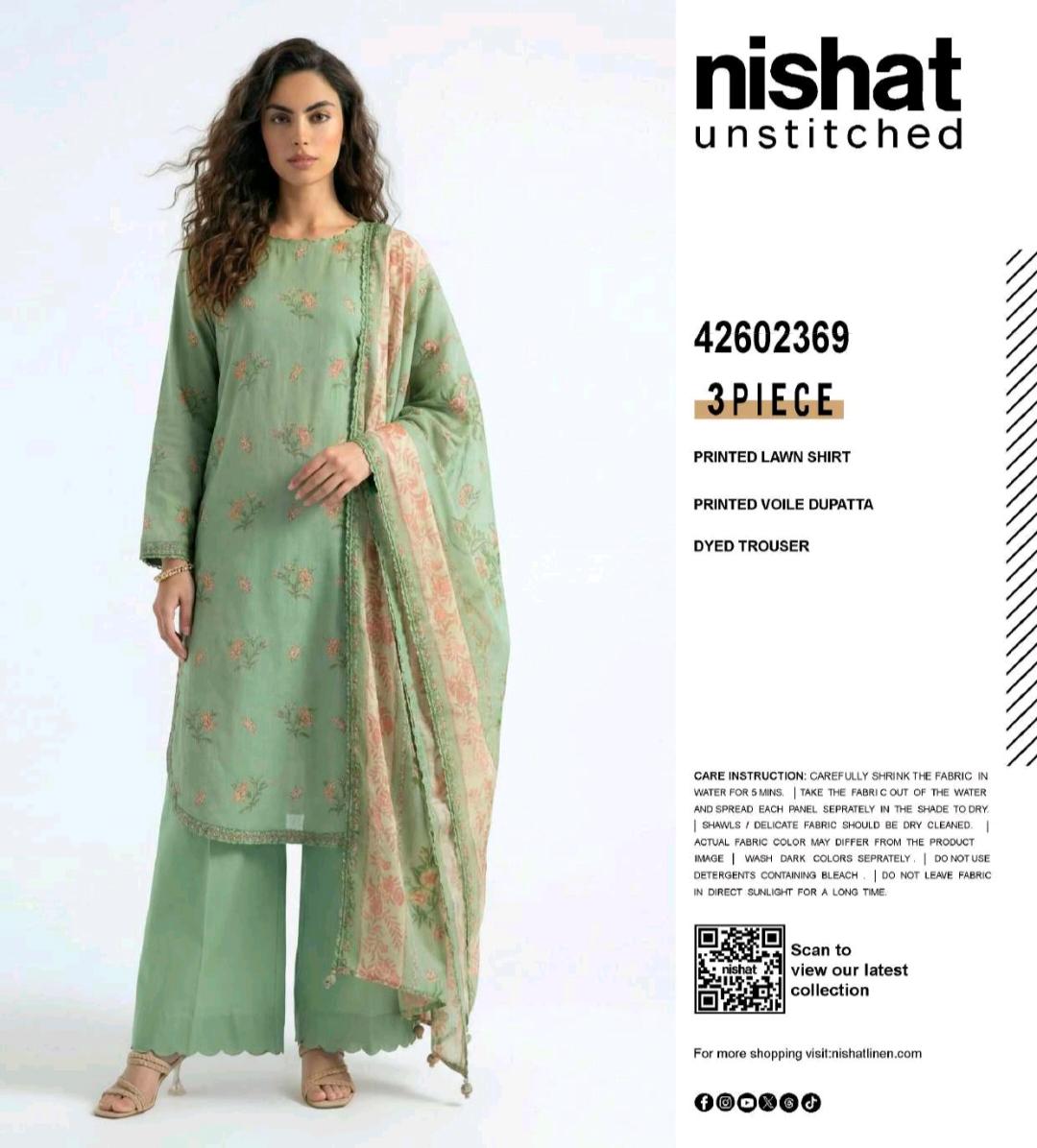 Mint Green Printed Lawn 3 Piece Suit