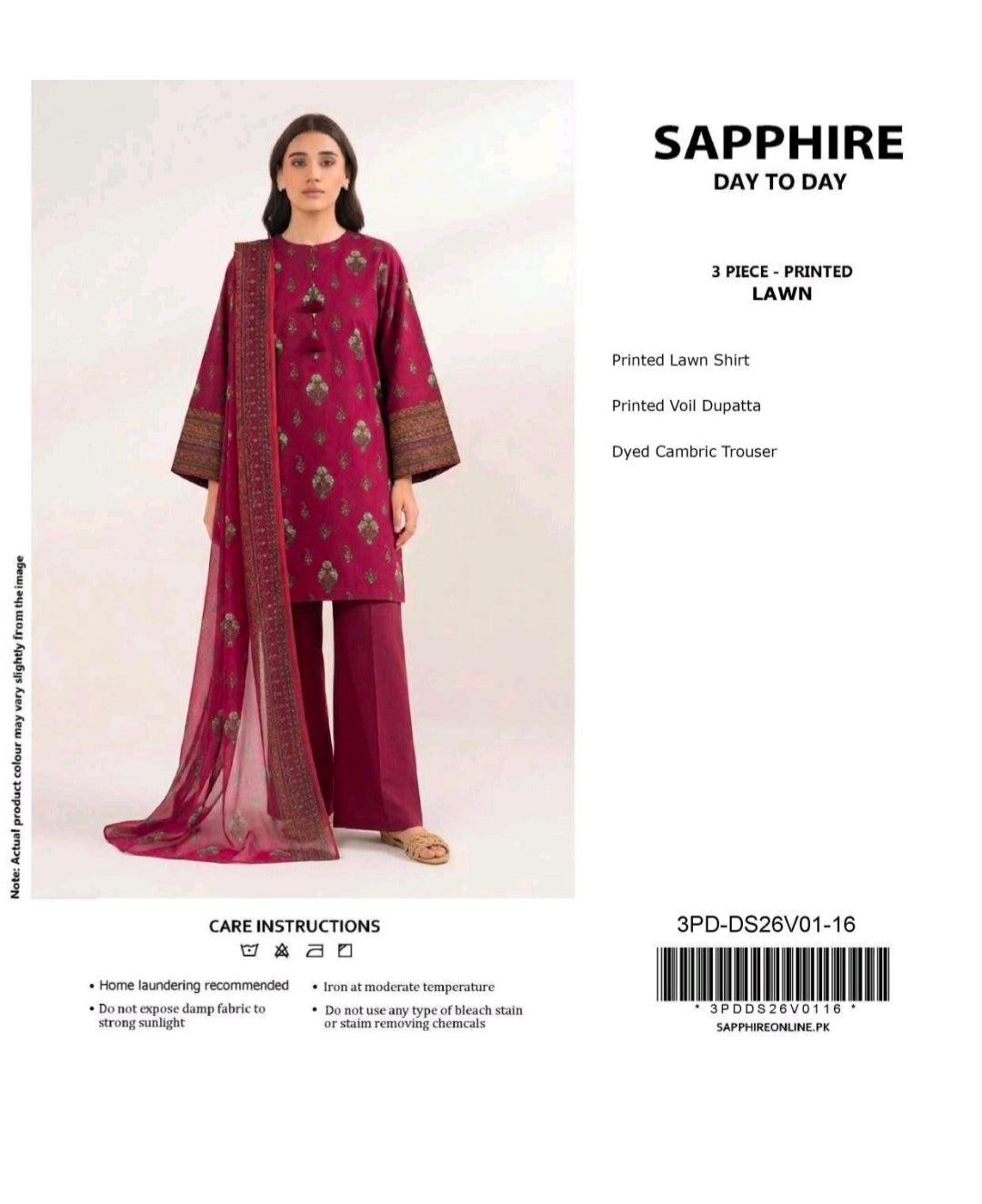 Ruby Pink Printed Lawn 3 Piece Suit