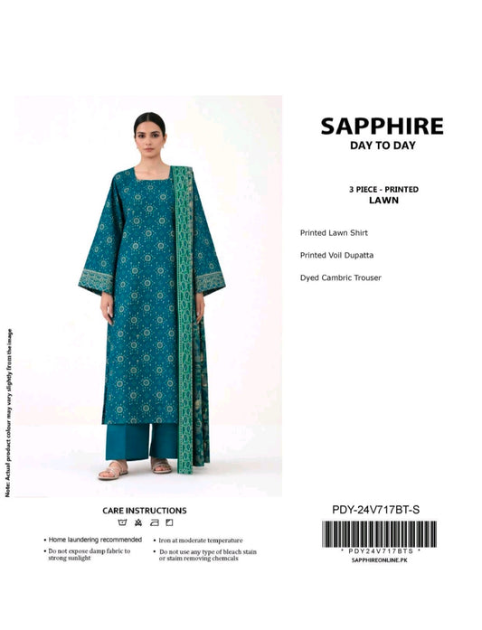 Teal Harmony Printed Lawn 3 Piece Suit