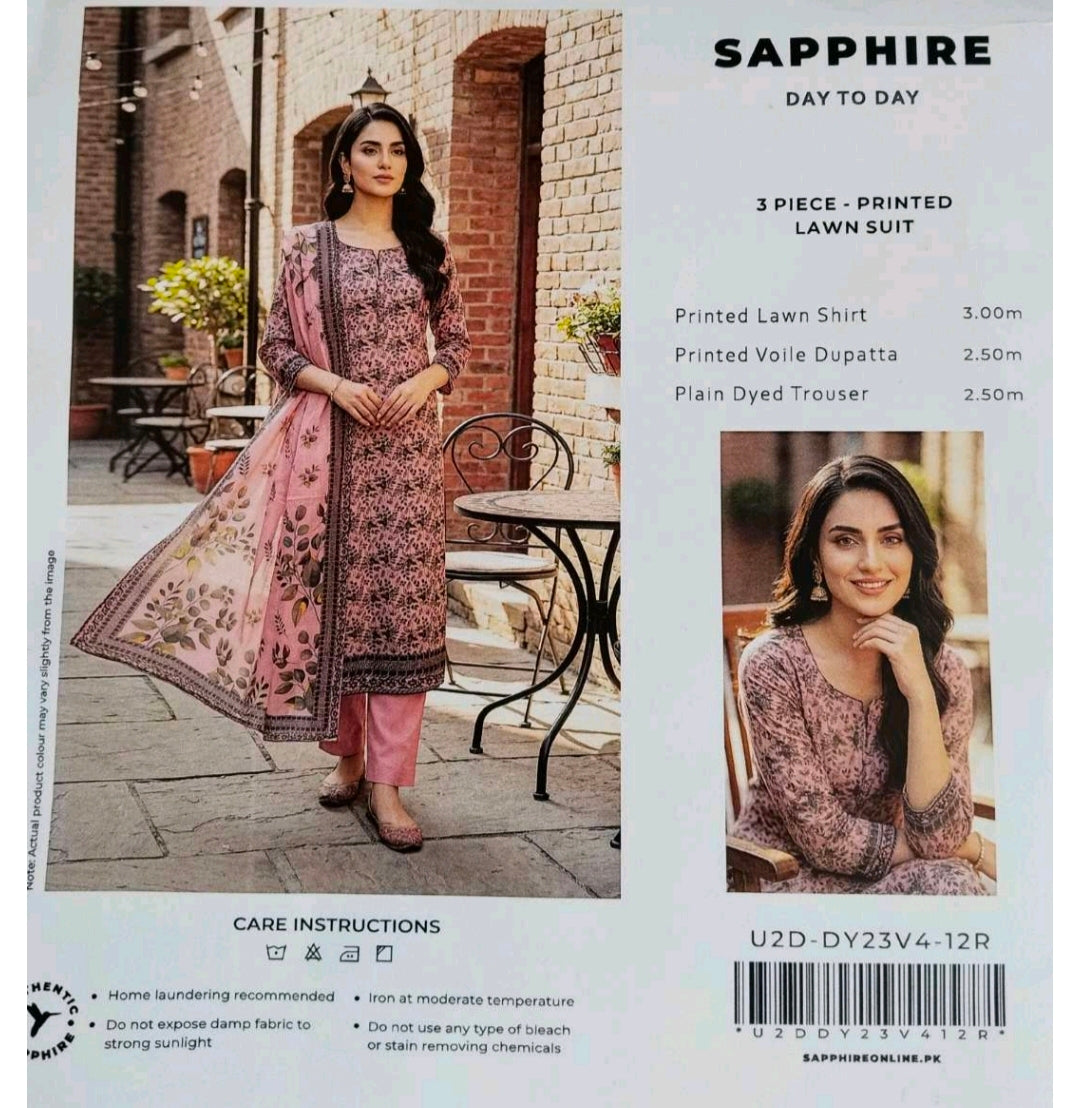 Blush Pink Floral Printed Lawn 3 Piece Suit