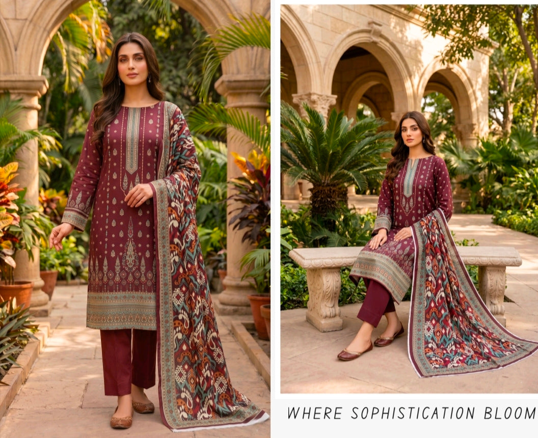SOHNI DHARTI VOL-20 – Maroon Printed Lawn