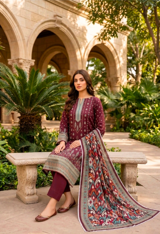 SOHNI DHARTI VOL-20 – Maroon Printed Lawn