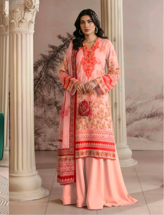 Soft Peach Blossom 3 Piece Printed Lawn Suit