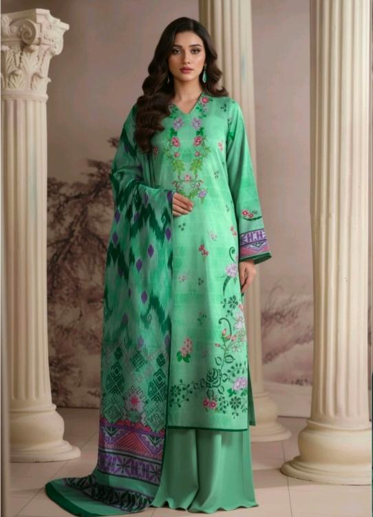 Emerald Mint Bloom 3 Piece Printed Lawn Suit