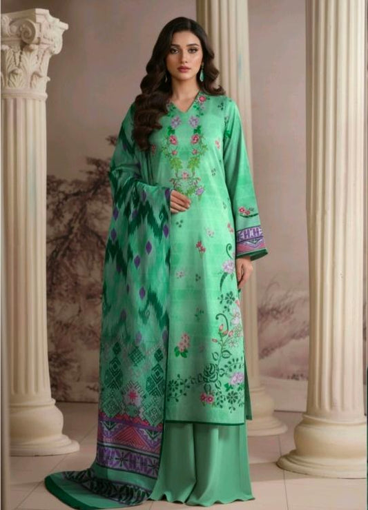 Emerald Mint Bloom 3 Piece Printed Lawn Suit