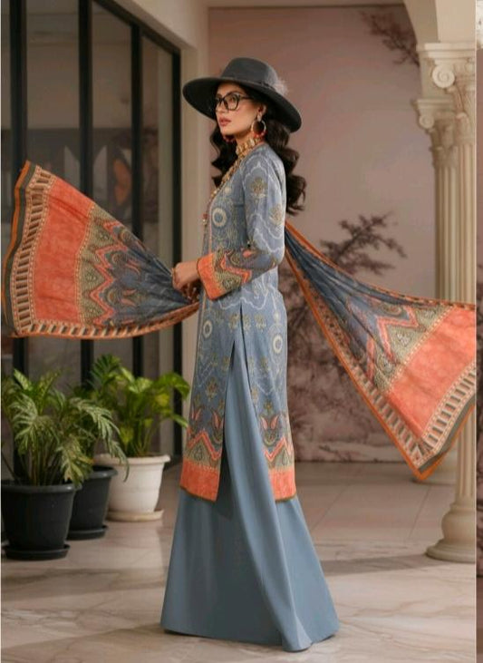 Misty Blue Charm 3 Piece Printed Lawn Suit