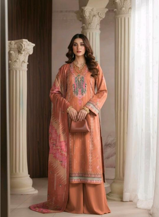 Rustic Apricot Elegance 3 Piece Printed Lawn Suit
