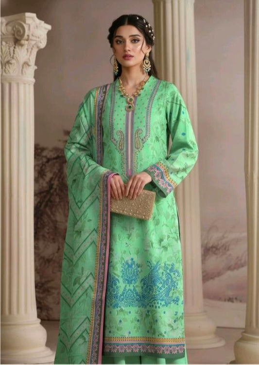 Spring Meadow Green 3 Piece Printed Lawn Suit
