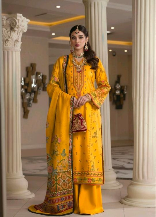 Golden Mustard Bloom 3 Piece Printed Lawn Suit
