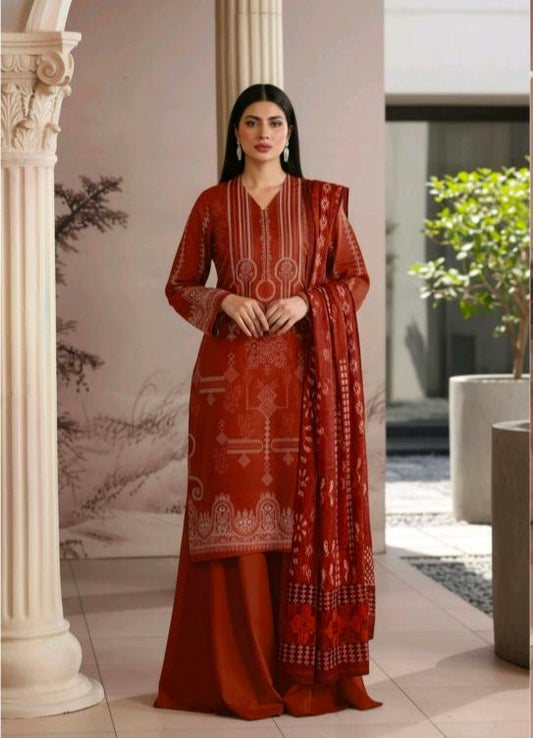 Rust Maroon Heritage 3 Piece Printed Lawn Suit