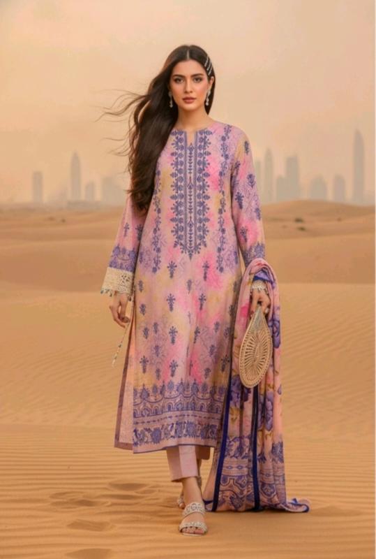 Blush Pink & Lavender 3 Piece Printed Lawn Suit