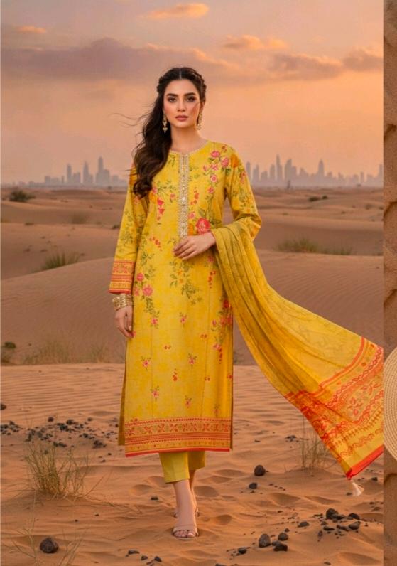 Mustard Yellow Floral 3 Piece Printed Lawn Suit