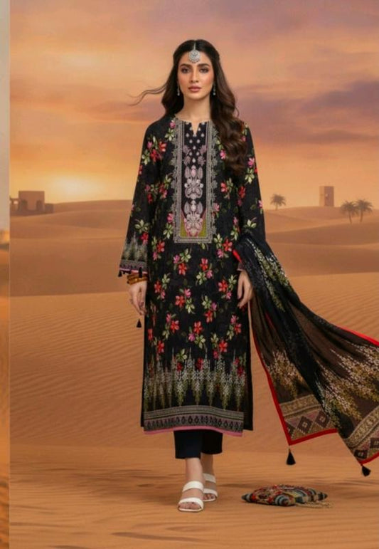 Midnight Floral Printed Lawn 3 Piece