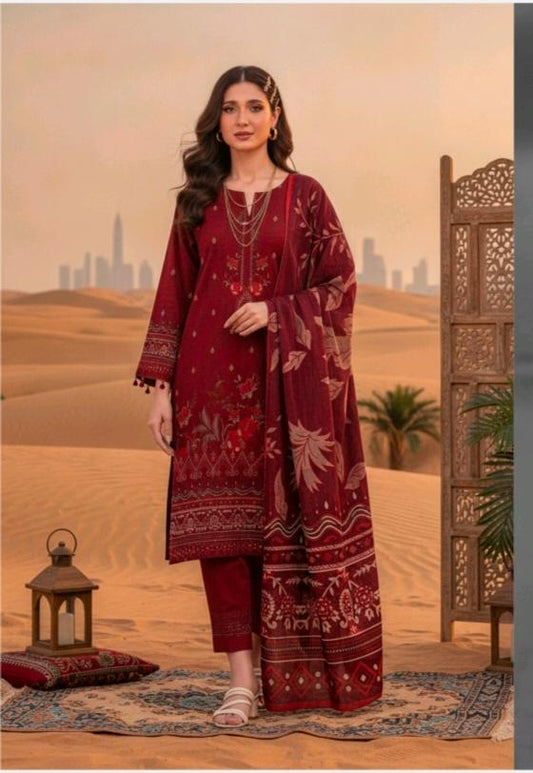 Maroon Heritage 3 Piece Printed Lawn Suit