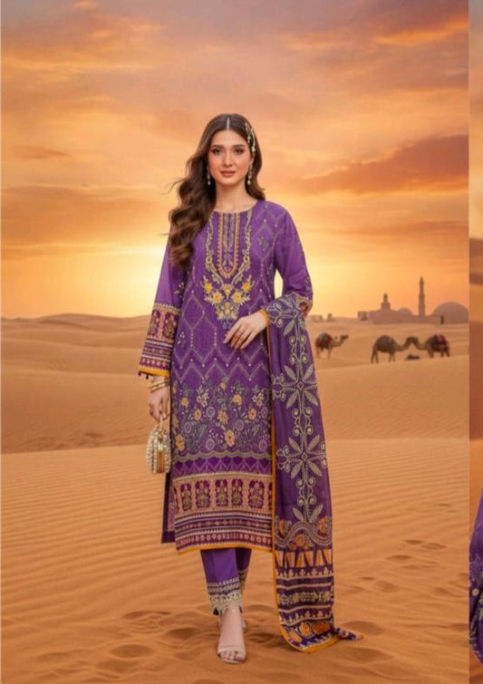 Royal Violet Printed Lawn 3 Piece