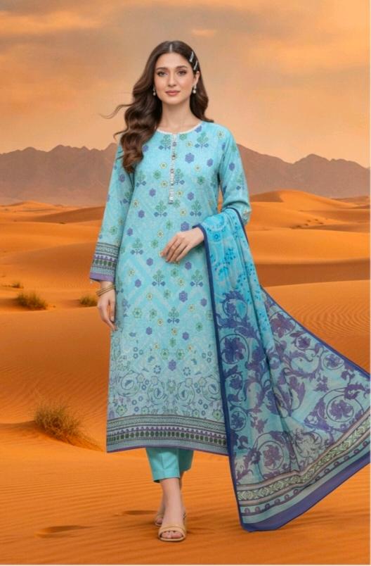 Sky Blue Bloom 3 Piece Printed Lawn Suit