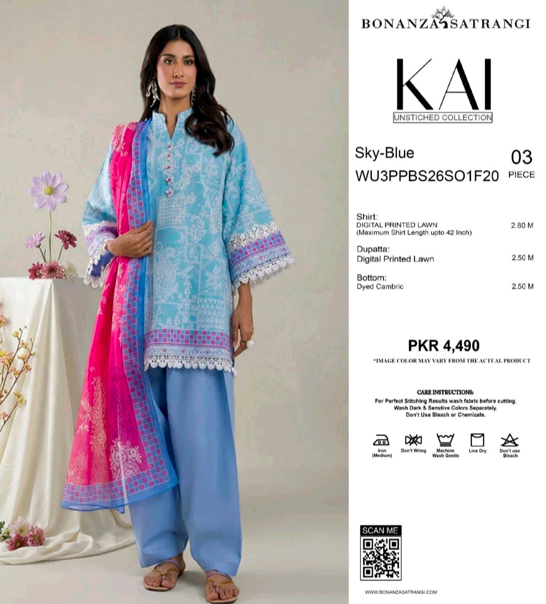 Bonanza Satrangi Sky Blue 3 Piece Digital Printed Lawn Suit