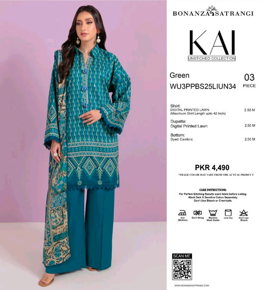 Bonanza Satrangi Teal Green 3 Piece Digital Printed Lawn Suit