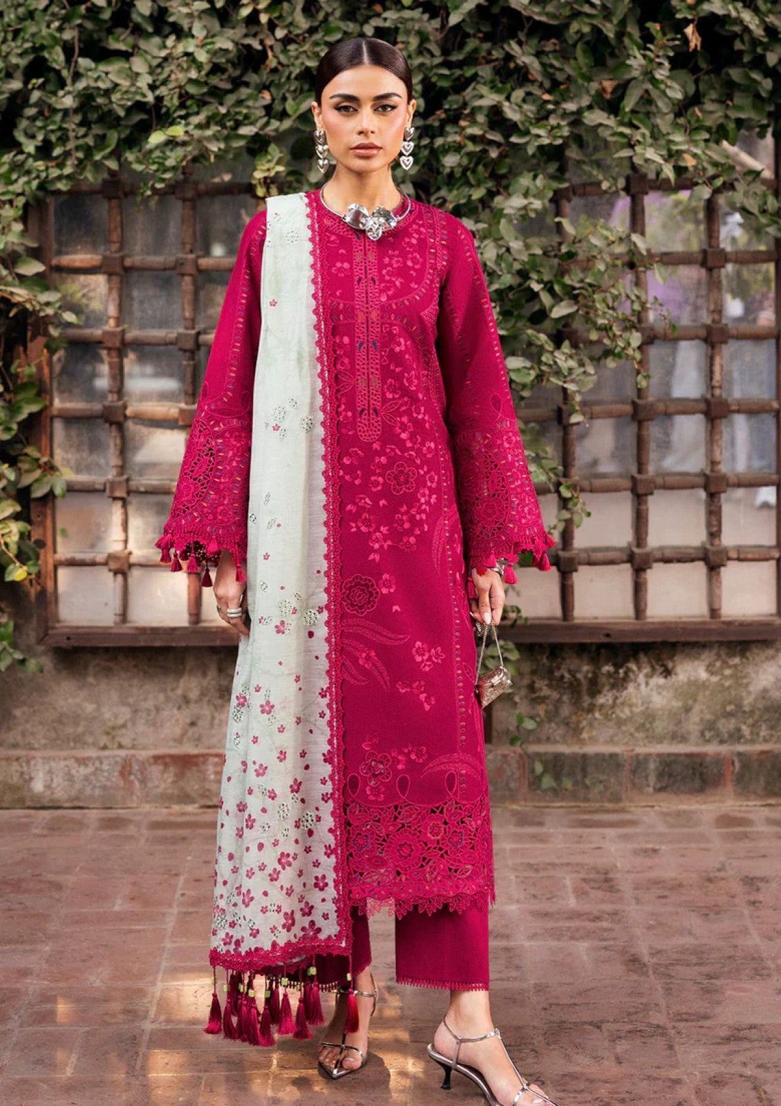 Magenta Embroidered 3 Piece Suit | Luxury Festive Collection